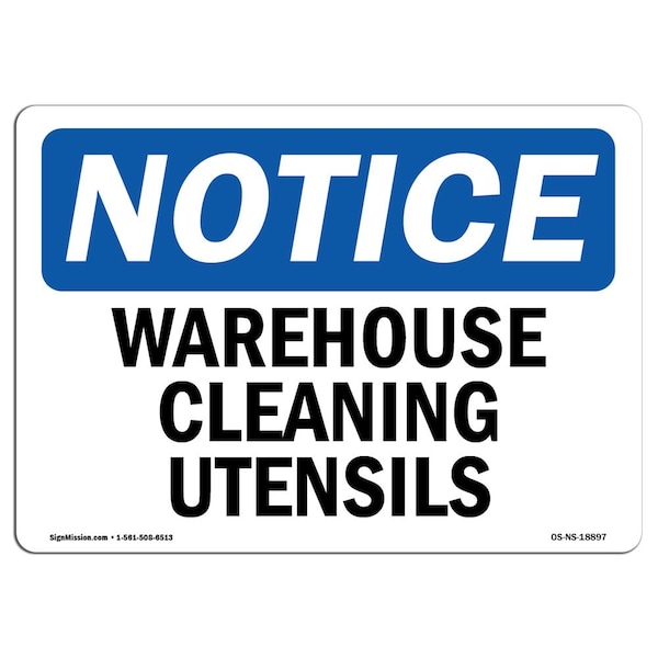 Safety Sign, OSHA Notice, 3.5" Height, Warehouse Cleaning Utensils Sign, Landscape, 10PK